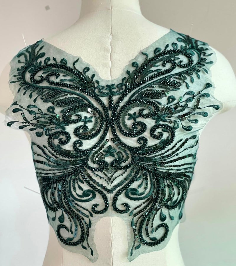 JRYYR Green Sequin Applique, Flower Appliques, DIY Accessories Applique Patch, Beaded Applique for Dresses, Dancewear, Evening Gowns, Apparel and More(Dark Green) - Image 5